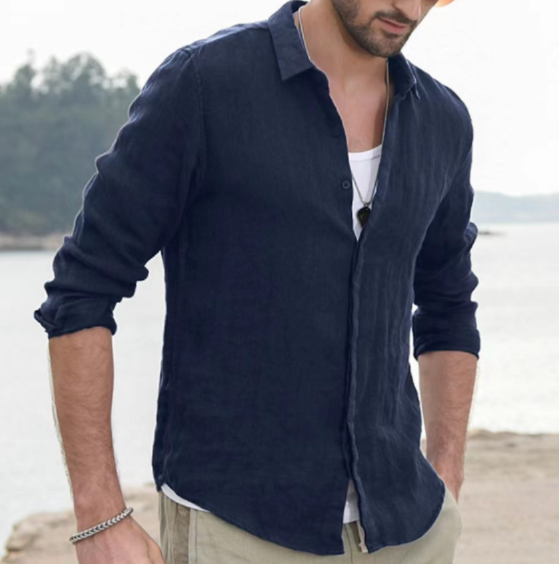 Camicia da uomo in lino blu Nordwind